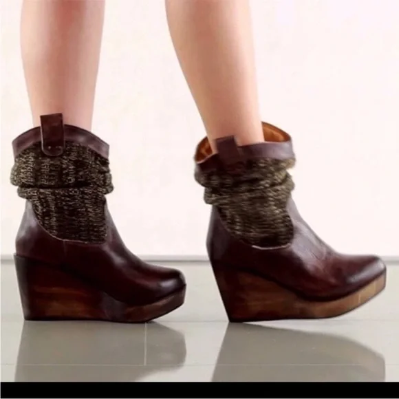 Bed Stu Leather Bruges Slouch Grey Knit Wedge Distressed Bohemian Moto Boot 8 - Picture 2 of 11